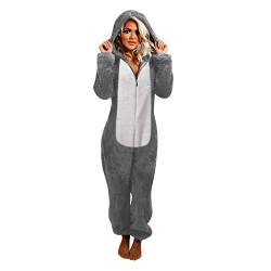 Onesie Pyjamas Damen Einteiler Casual Sleepwear Flauschig Schlafoverall Kuschelig Playsuit Lange Teddy Fleece Schlafanzug Tier Ganzkörperanzug Lässig Flauschigem Overall Pyjama Karnevals-Kostüm von MGSFGlk