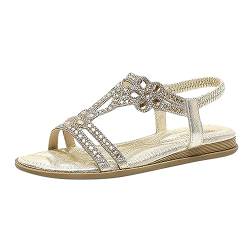 Sandalen Damen Flach Große Größen Glitzer Schuhe Sommerschuhe Strass Bohemia Sandalen Damen Sommer Elegant Peeptoes Sandaletten Riemchensandalen Bequem Weisse Strandschuhe Römersandalen für Mädchen von MGSFGlk