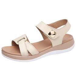 Sandalen Damen Sommer Leder Basic Klassisch Hausschuhe Sommer Offen Bohemian Strand Damen Slipper Leder Sale Plateau Slides Pantoletten Frauen Geschlossen Rieker Mädchen Keilsandalen von MGSFGlk