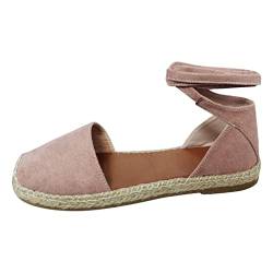 Sandalen Damen Sommer Leder Keilsandalen Absatz Espandrillos Frauen Schuhe Sommermode Freizeitschuhe flache Schnürung Freizeit römische Sandalen Damen Slippers Espadrilles mit Plateau Spitze Bast von MGSFGlk