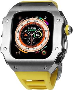 MGTCAR Edelstahl-Uhrengehäuse, Fluorkautschukband, für Apple Watch Ultra 49 mm, Metall-Uhrengehäuse, sportlich, atmungsaktiv, für iWatch Serie 8, 49 mm, Ersatzzubehör, 49 mm, Achat von MGTCAR
