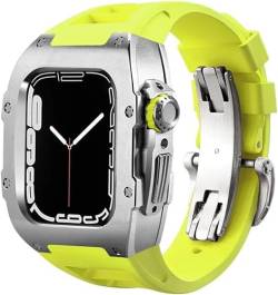 MGTCAR Edelstahl-Uhrengehäuse, Gummi-Uhrenarmband, für Apple Watch Ultra 8, 7, 6, 5, 4, SE-Serie, Gummiband, Edelstahl-Gehäuse, Mod Kit, für iWatch 44 mm, 45 mm, 49 mm Uhrenersatz, 44MM, Achat von MGTCAR