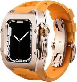 MGTCAR Edelstahl-Uhrengehäuse, Gummi-Uhrenarmband, für Apple Watch Ultra 8, 7, 6, 5, 4, SE-Serie, Gummiband, Edelstahl-Gehäuse, Mod Kit, für iWatch 44 mm, 45 mm, 49 mm Uhrenersatz, 45 mm, Achat von MGTCAR