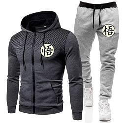 Goku T-Shirt Pullover & Jogger Hosen Set Sweatsuit Herren Sport Reißverschlusstasche Hoodie Jogginghose dunkelgrau + hellgrau L von MGTUPK