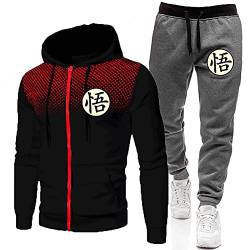 Goku t Shirt Jungen Damen trainingsanzüge Sweatsuit Herren Sport reißverschluss Tasche Hoodie Jogginghose schwarz rot + dunkelgrau M von MGTUPK