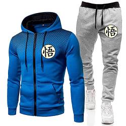 MGTUPK Goku Costume 11-12 Sweatsuit Outfit Set Sweatsuit Herren Sport Reißverschlusstasche Hoodie Jogginghose blau + hellgrau L von MGTUPK