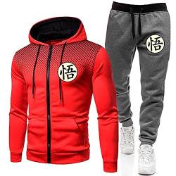 MGTUPK Goku Kostüm 11-12 Sweatshirt Jogginghose Trainingsanzug Herren Sport Reißverschlusstasche Hoodie Jogginghose rot schwarz + dunkelgrau S von MGTUPK