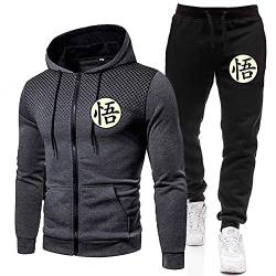 MGTUPK Son Goku Kostüm 2-teiliger Anzug Trainingsanzug Herren Sport Reißverschlusstasche Hoodie Jogginghose Son Goku Dunkelgrau + Schwarz XL von MGTUPK