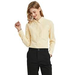 MGWDT Button-Down-Hemd für Damen, Langarm-Bluse, Oxford-Hemd, klassische Passform, Baumwolle, knitterfrei (2XS-3XL), Weiß / Gelb gestreift, Mittel von MGWDT