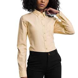 MGWDT Button-Down-Hemd für Damen, langärmelig, Oxford-Shirt, klassische Passform, Baumwolle, knitterfrei (2XS-3XL) - Gelb - Klein von MGWDT