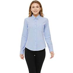 MGWDT Hemd mit Knopfleiste für Damen, lange Ärmel, Oxford-Hemd, klassische Passform, Baumwolle, knitterfrei (2XS-3XL) - Blau - Klein von MGWDT