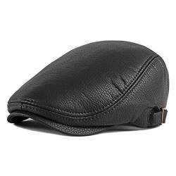 MHGLOVES Leder Schiebermütze Duckbill Schlägermütze Flat Cap,Golfer Hunter Cap Schiebermütze Chauffeurmütze Schirmmütze Schildmmütze Golfermütze Kappe Hut,2 Stück (55-60CM),Schwarz von MHGLOVES