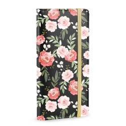 Scheckbuchhülle für persönliches Scheckbuch, RFID-Scheckbuchhülle, Brieftasche mit Stifthalter und integrierter transparenter Kunststoff-Trennwand für doppelte Schecks, Rosa Blume, Vintage von MHJY