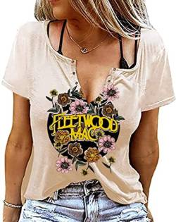 Frauen Country Music Bleached Shirts Casual Rock Band Tee Tops Konzert Outfit T-Shirt Ärmel Sommer Urlaub Tops, Beige-01, Mittel von MHTOR