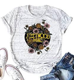 Frauen Country Music Bleached Shirts Casual Rock Band Tee Tops Konzert Outfit T-Shirt Ärmel Sommer Urlaub Tops, Weiß/Grau, X-Groß von MHTOR