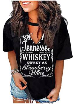 Tennessee Whiskey-Shirts für Damen, Country-Musik, T-Shirt, Ausschnitt, T-Shirt, Damen, Schlüssellochausschnitt, Schwarz, Groß von MHTOR