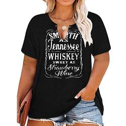 Übergröße, glatt wie Tennessee Whiskey Süß wie Erdbeer-Wein-Shirt, Damen-T-Shirt, V-Ausschnitt, Country-Musik, kurzärmelig, schwarz, 3X-Groß von MHTOR