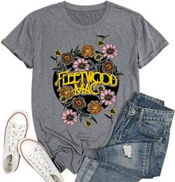 Vintage Bleached Rock Band T-Shirt für Frauen Lustige Vintage Grafik Tee Shirts Casual Kurzarm T-Shirt Urlaub Tops, Grau-1, Groß von MHTOR