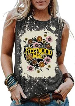 Vintage Bleached Rock Band T-Shirt für Frauen Lustige Vintage Graphic Tee Shirts Casual Kurzarm T-Shirt Urlaub Tops, grau, Groß von MHTOR