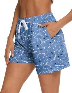 MIA LUCCE Damen Kurz Schlafanzughose-Pyjamahose Damen mit Doppelseitige Taschen(X-Large,Blauer Stern) von MIA LUCCE