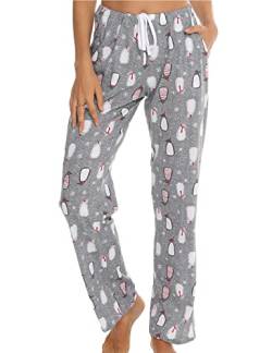 MIA LUCCE Damen Schlafanzughose Lang-Leicht Sommerhose Yogahose Pyjamahose fur Frauen(Mittel,Pinguin) von MIA LUCCE