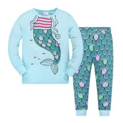 MIA LUCCE Mädchen Scalafanzug Baumwolle Langarm-Warm Winter Kinder Pyjama-Zweiteilig Nachtwäsche 98-122(104,Blaue Meerjungfrau) von MIA LUCCE