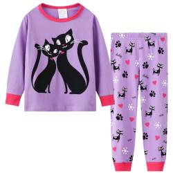 MIA LUCCE Mädchen Scalafanzug Baumwolle Langarm-Warm Winter Kinder Pyjama-Zweiteilig Nachtwäsche 98-122(104,lila kätzchen) von MIA LUCCE