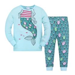 MIA LUCCE Mädchen Scalafanzug Baumwolle Langarm-Warm Winter Kinder Pyjama-Zweiteilig Nachtwäsche 98-122(122,Blaue Meerjungfrau) von MIA LUCCE