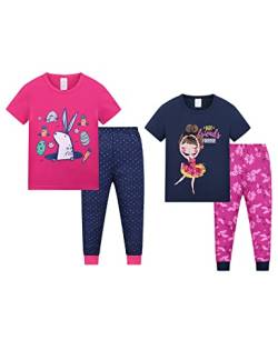 MIA LUCCE Mädchen Scalafanzug Kurzarm-Niedlicher Print Mädchen Pyjama 2er-Pack(3-9Jahre)(6Jahre,Tanzen+Kaninchen) von MIA LUCCE