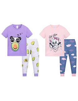 MIA LUCCE Mädchen Scalafanzug Kurzarm-Niedlicher Print Mädchen Pyjama 2er-Pack(3-9Jahre)(7Jahre,Panda+Katze) von MIA LUCCE