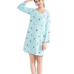 MIA LUCCE Nachthemd Damen - Langarm Schlafhemd Weiche Nachtwäsche Lang(Mittel,hellblauer Stern) von MIA LUCCE