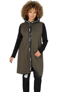 MIAMODA Damen große Größen Übergrößen Plus Size Long-Sweatweste, Kapuze, Zierband, Zipper khaki 54 202708196-54 von MIAMODA