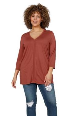 MIAMODA Damen große Größen Übergrößen Plus Size Longshirt, Ziernaht, V-Ausschnitt, 3/4-Ärmel Terracotta 48 202587514-48 von MIAMODA