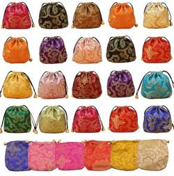 MIAO JIN 30 Stück Seidenbrokat Kordelzug Schmuckbeutel Tasche Münzbörse traditionelle Stickerei Zucker Geschenkbeutel für Frauen Mädchen Halskette Ohrring Armband Lippenstift (zufällige Farbe), von MIAO JIN
