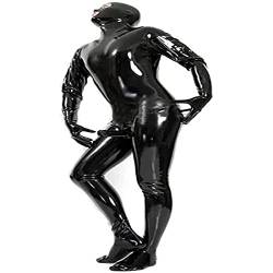 MIAOBHDP Herre Leder Jumpsuit Katzenkostüm Overall Kostüm Full Cover Latex Catsuit Lack Leder Ganzkörperanzug Korsett Clubwear mit Handschuhen und Socken,M von MIAOBHDP