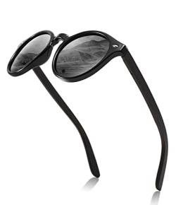 MIAROZ Holz Sonnenbrillen,Sonnenbrille Damen,Retro Walnuss Holz Rund Sonnenbrille Polarisiert UV400-Schutz (schwarz) von MIAROZ