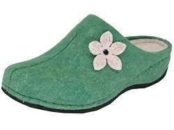 MICCOS Damen Hausschuh Keilabsatz Pantoffel Blume, Größe:39 EU, Farbe:Grün von MICCOS