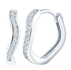 MICGIGI Damen 925 Sterling Silber Ohrringe 13MM Durchmesser Einfache Wellen Form Kubische Zirkonia Ohrringe (Silber) von MICGIGI
