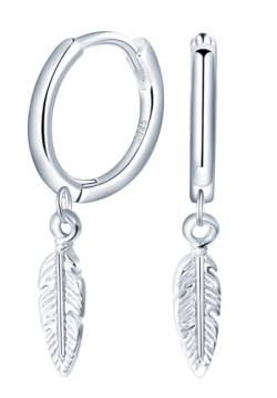 MICGIGI Damen 925 Sterling Silber Ohrringe Kreis Ohrringe Federform Baumeln Ohrringe von MICGIGI