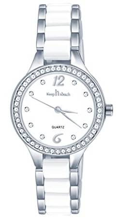 MICGIGI Damen Quarz Armbanduhr Keramisch weiß Rund Analog Uhr mit Einfaches Zifferblatt,Legierungs Edelstahl Armband von MICGIGI