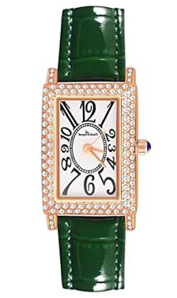 MICGIGI Damen Quarz Armbanduhr Rechteckige Analog Uhr mit Steinbesatz, Einfaches Zifferblatt, Leder Armband von MICGIGI