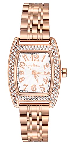 MICGIGI Damen Quarz Armbanduhr Rechteckige Analog Uhr mit Steinbesatz,Einfaches Zifferblatt,Edelstahl Armband von MICGIGI