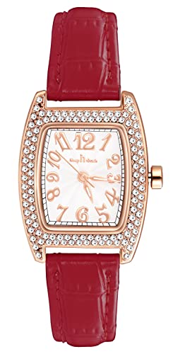MICGIGI Damen Quarz Armbanduhr Rechteckige Analog Uhr mit Steinbesatz,Einfaches Zifferblatt,Leder Armband von MICGIGI