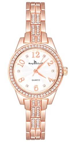 MICGIGI Damen Quarz Armbanduhr Roségold Analog Römische Ziffern Zifferblatt Uhr mit Legierungs Edelstahl Armband von MICGIGI