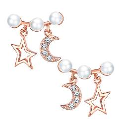 MICGIGI-Damen Stern und Mond Perlenohrringe aus 925 Sterling Silber Ohrstecker Ohrringe mit Zirconia von MICGIGI