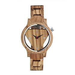 MICGIGI Herren Einzigartig-Design Analog Quarz Holzuhr Zebra Bambus Holz Armbanduhr mit Holz Armband von MICGIGI