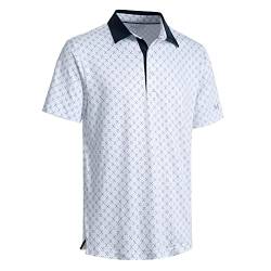 Herren-Golf-Shirt, kurzärmelig, feuchtigkeitsableitend, trockene Passform, Druck, sportlich, lässig, Golf-Poloshirts für Herren, Weißer Nav Club, L von MICHEL ROUEN