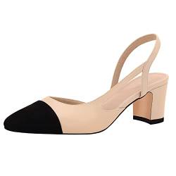 MICIFA Damen Slingback-Absätze, quadratische Zehenpartie, klobige Pumps, niedriger Absatz, modisch, Spleißen für Damen, Hautfarben, 38.5 EU von MICIFA