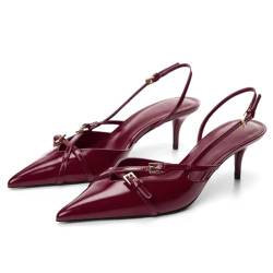 MICIFA Slingback-Pumps für Damen, spitzer Zehenbereich, Stiletto-Absätze, Schlupfpumps mit Schnallenriemen, Kleid, Arbeit, Sandalen mit Absatz, 1-burgunderrot, 43 EU von MICIFA