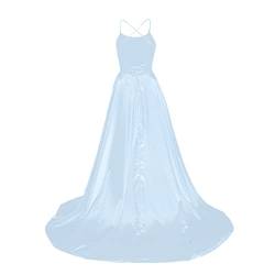 Abendkleid Mit Schlitz, Gothic Kleidung Damen Abendkleid Elegant Für Hochzeit Elegante Kleider Frauen 50 Damen Lange Ballkleider Elegant Neckholder Rückenfrei Kleider A-Linie (Hellblau,XS) von MICKURY